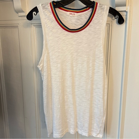 Goldie women’s Rainbow Ringer Sleeveless Top Tank Shirt Size Small - Picture 3 of 11